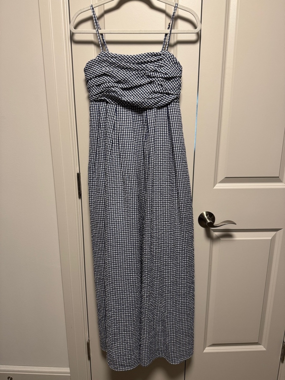 Hutch Blue and White Gingham Maxi Jumpsuit Size Small.
